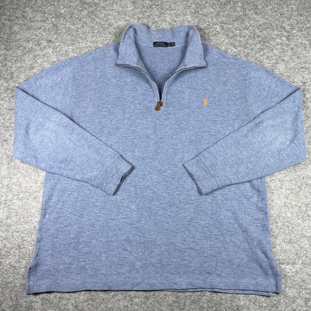 Polo Ralph Lauren Sweater Mens XLT Blue Heathered 1/4 Zip Preppy Pullover